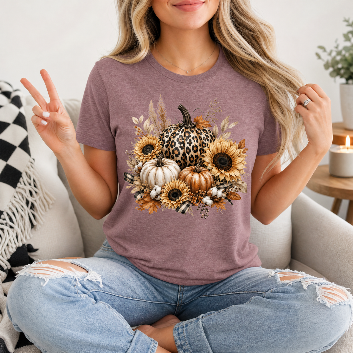 Leopard Pumpkin Sunflower Premium Graphic Tee