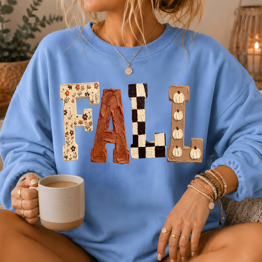 Fall Patchwork Print Crewneck Sweatshirt
