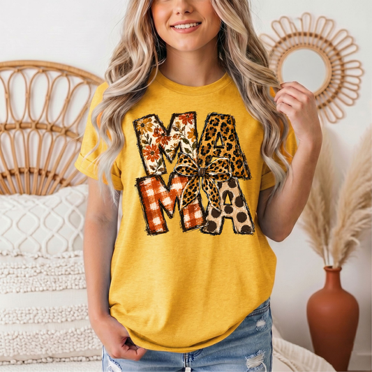 Fall Mama Floral & Leopard Bow Graphic Tee