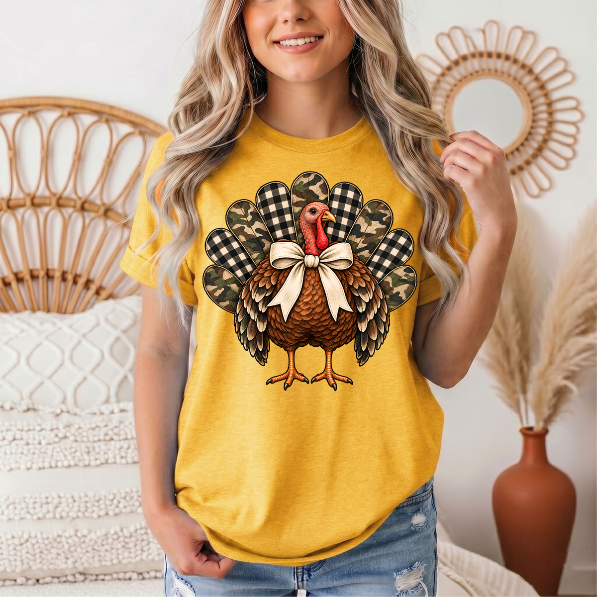 Camo & Buffalo Check Turkey Thanksgiving Graphic Tee