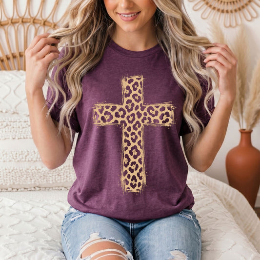 Leopard Print Cross Christian Graphic Tee