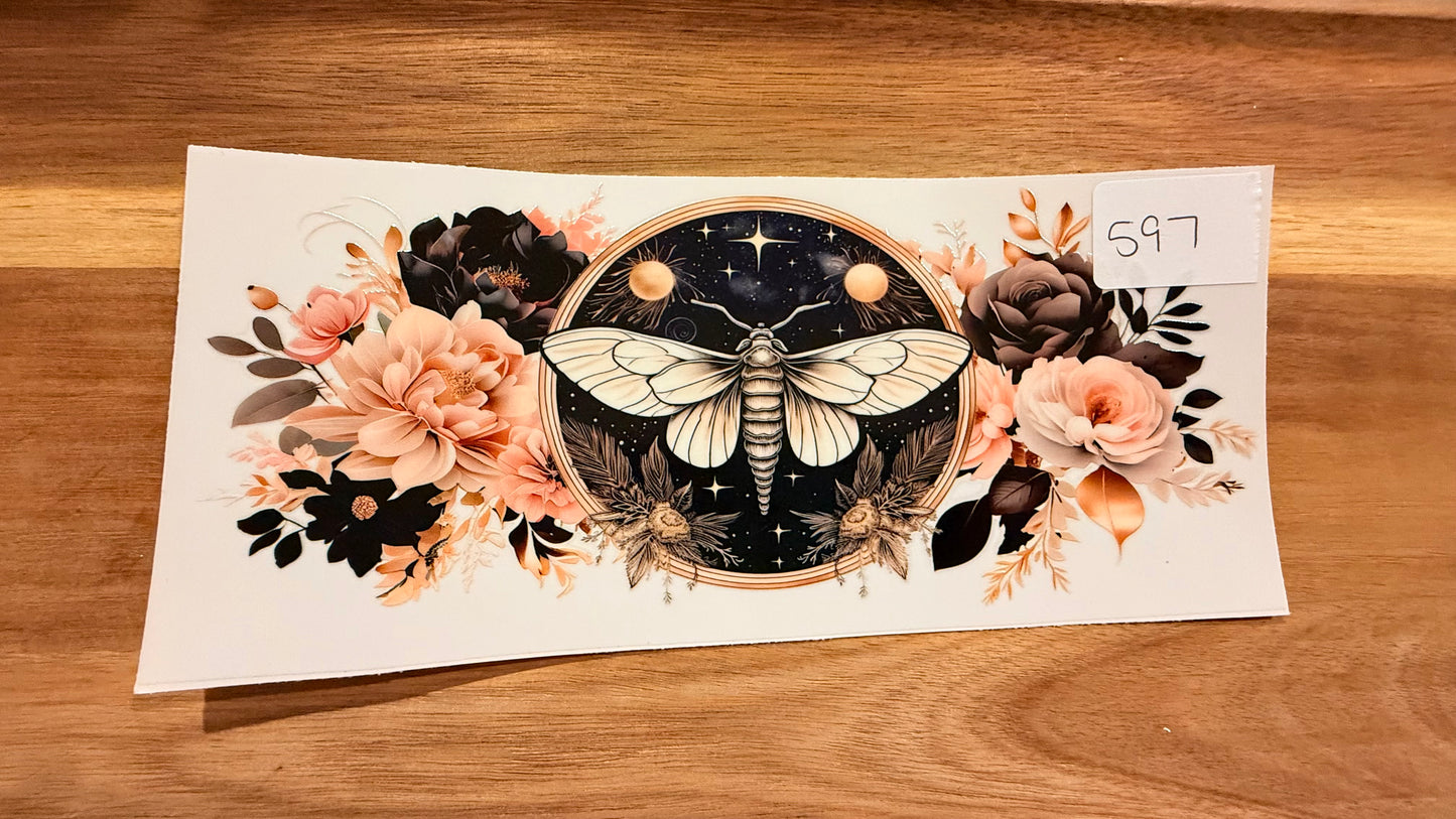 #597 Dark Butterfly with flowers