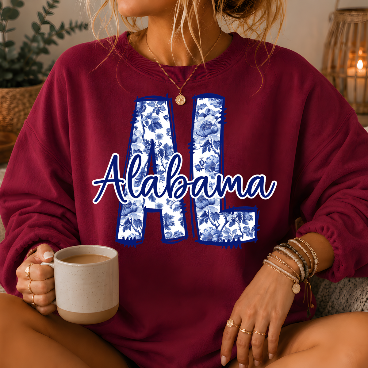 Alabama Blue Floral AL Crewneck Sweatshirt