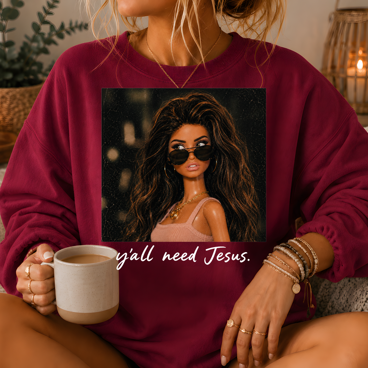 Y'all Need Jesus Fashion Doll Crewneck Sweatshirt