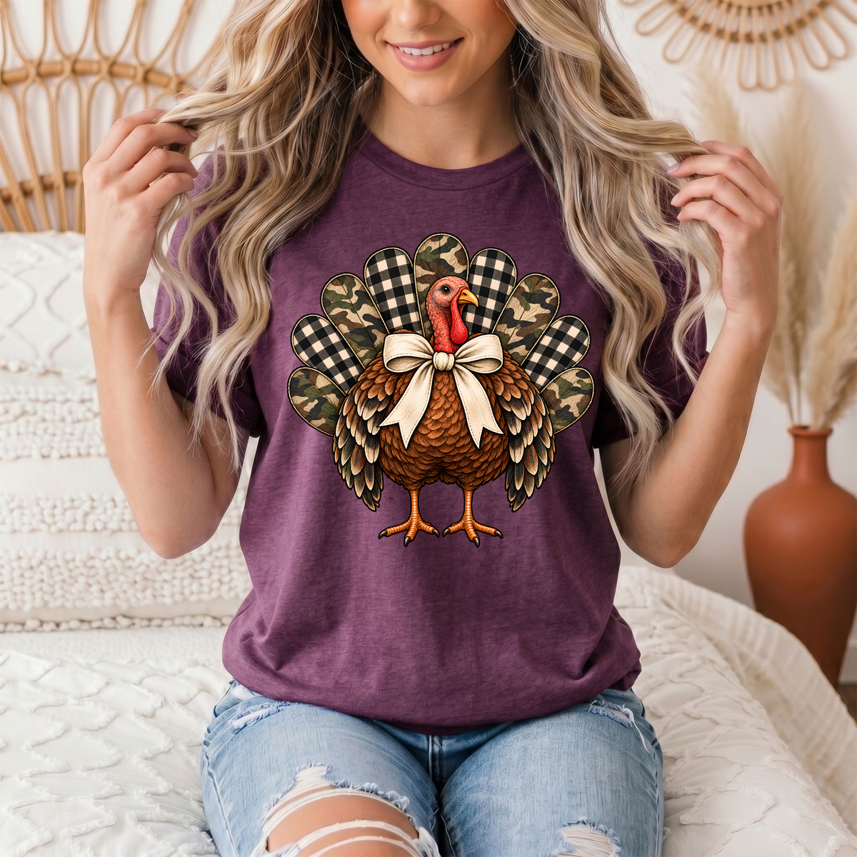 Camo & Buffalo Check Turkey Thanksgiving Graphic Tee