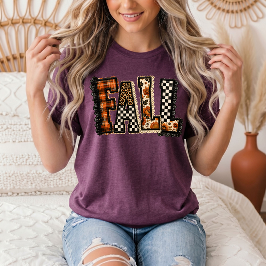 Fall Plaid Leopard & Floral Patchwork Graphic Tee