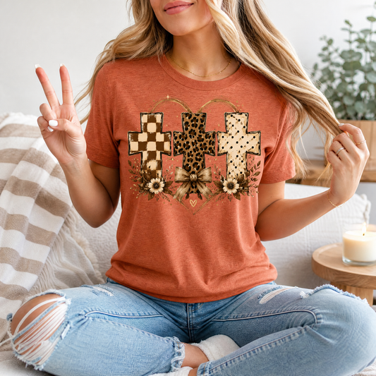 Christian Cross Trio Floral & Bow Graphic Tee
