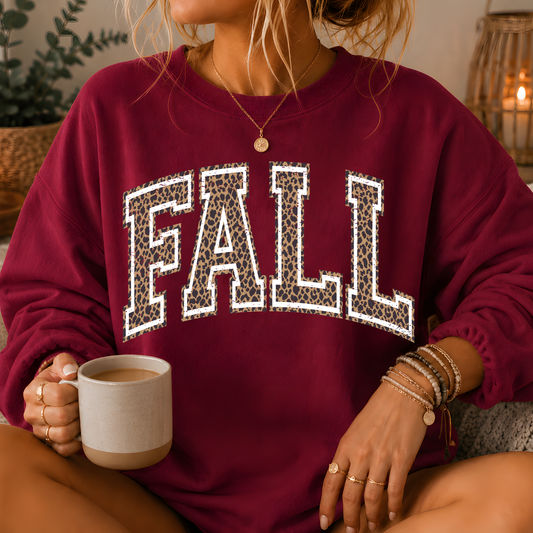 Fall Leopard Print Varsity Crewneck Sweatshirt