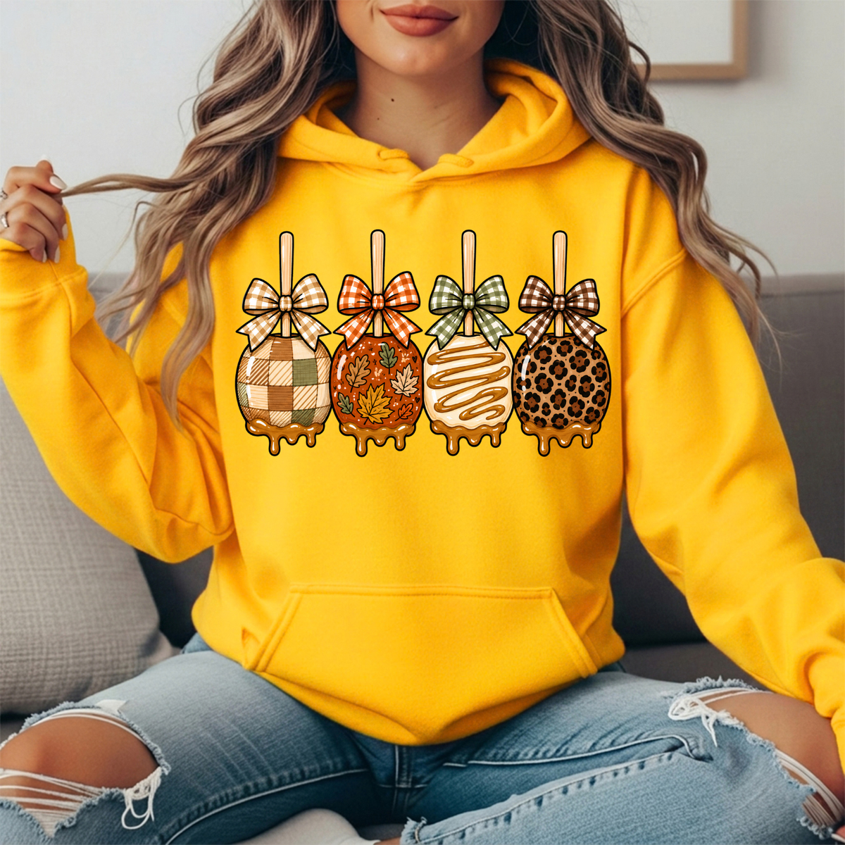 Fall Caramel Apples & Gingham Bows Graphic Hoodie