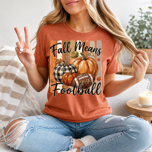 Fall Means Football Pumpkin Graphic Tee