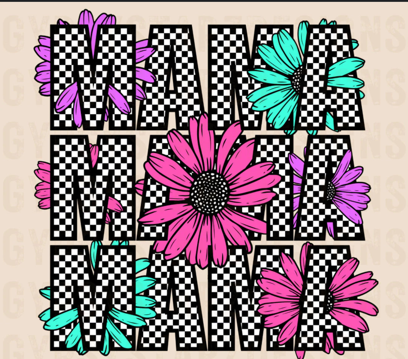 Mama with colored flowers