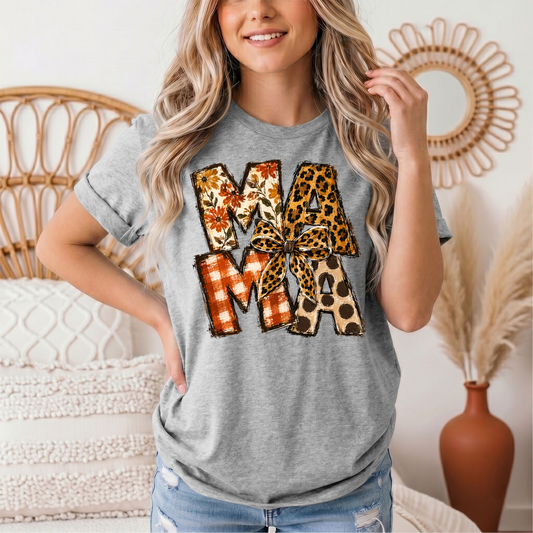 Fall Mama Floral & Leopard Bow Graphic Tee