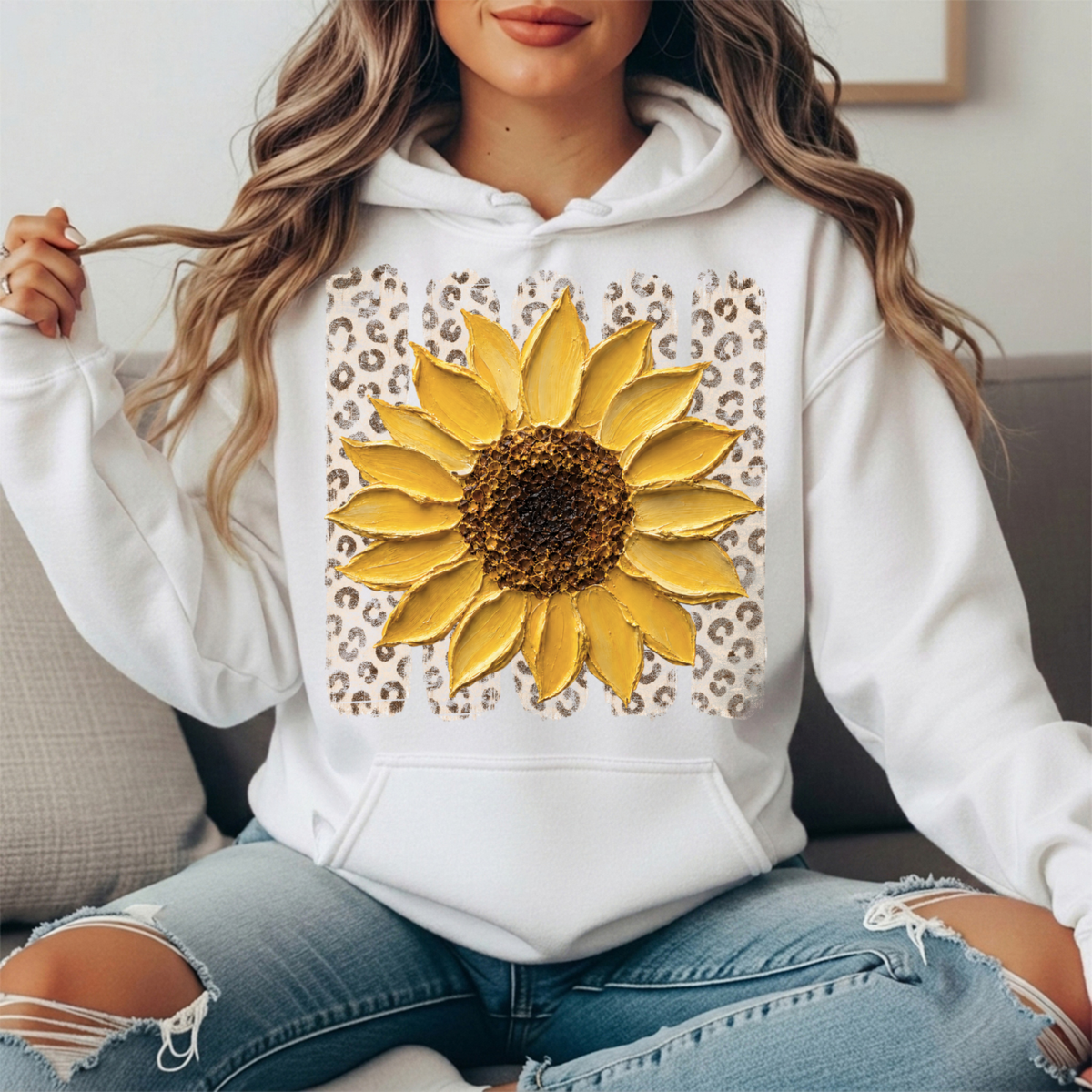 Sunflower Leopard Stripe Graphic Hoodie