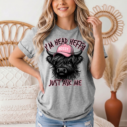 I'm Head Heffa Highland Cow Pink Bossy Cap Graphic Tee