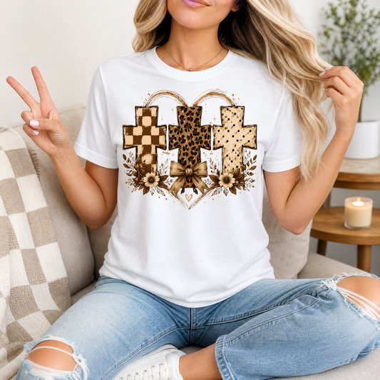 Christian Cross Trio Floral & Bow Graphic Tee