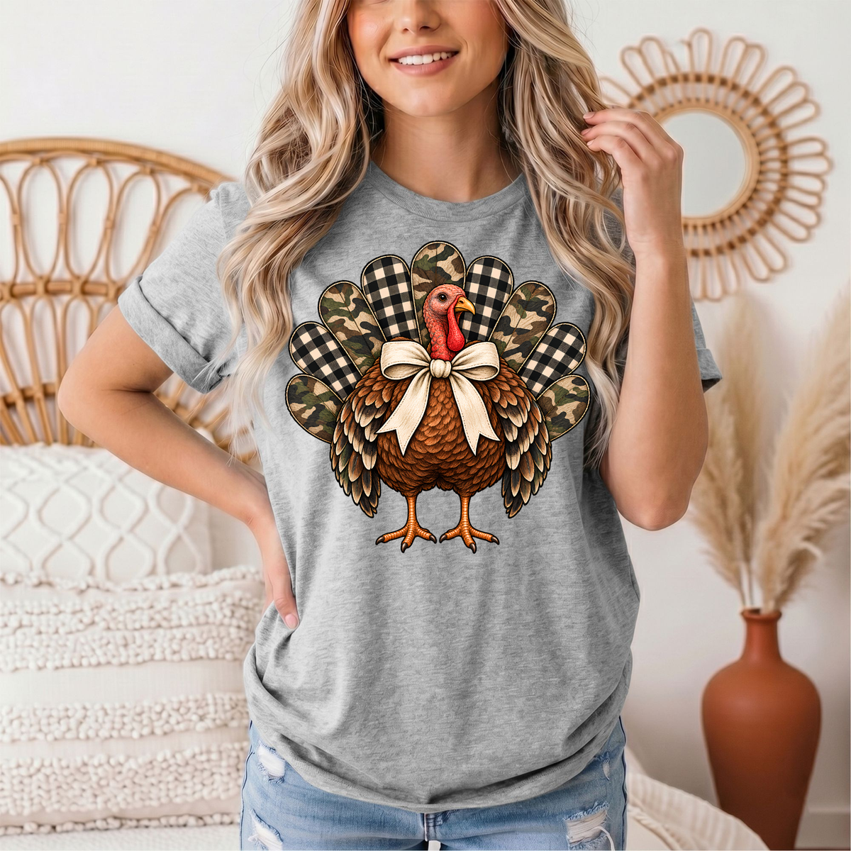 Camo & Buffalo Check Turkey Thanksgiving Graphic Tee