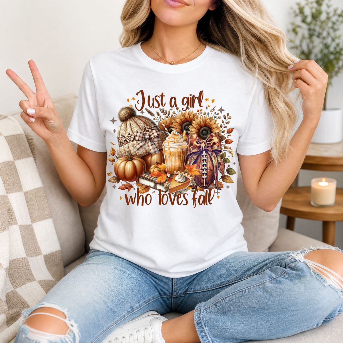 Just a Girl Who Loves Fall Football Premium Graphic Tee