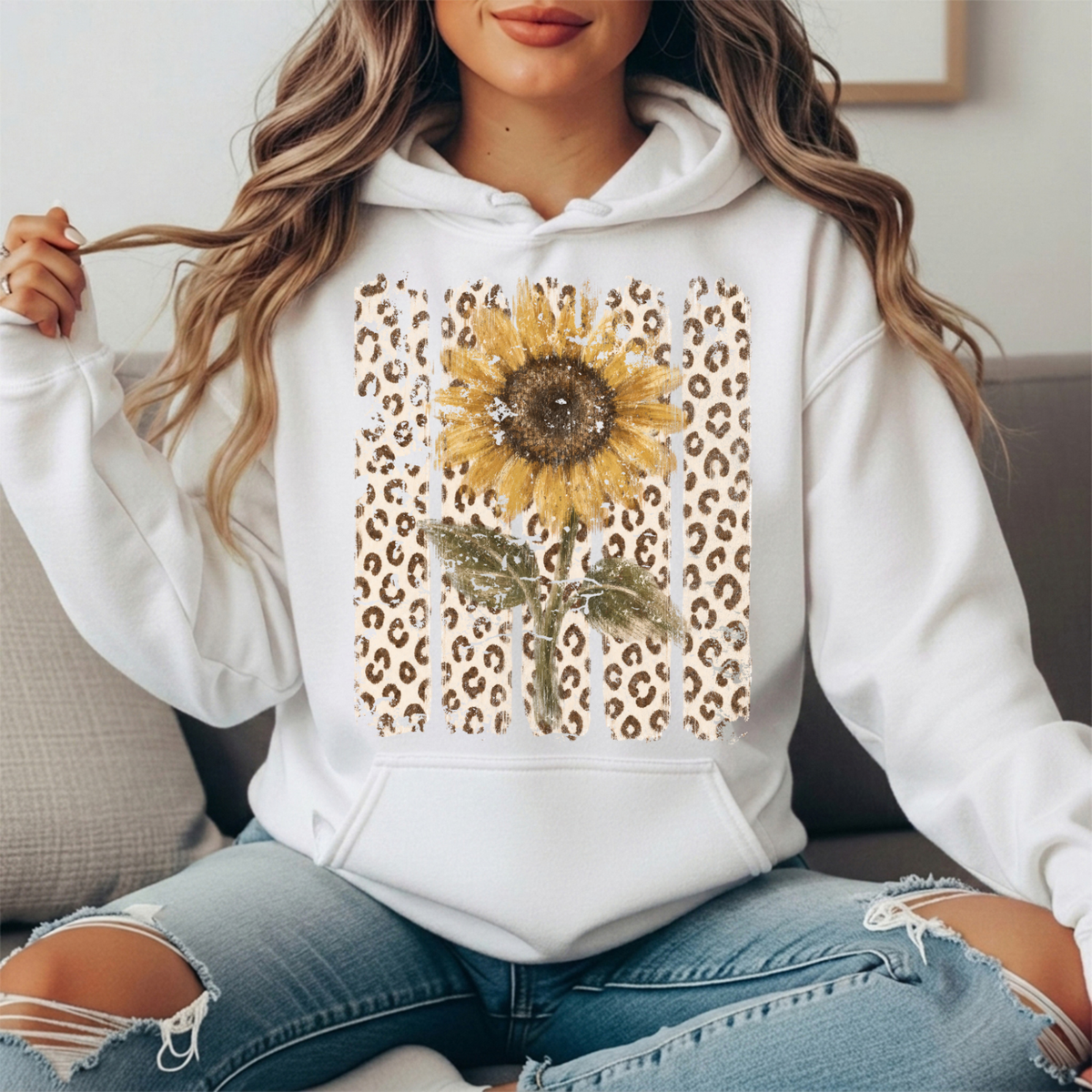 Sunflower Leopard Stripe Graphic Hoodie