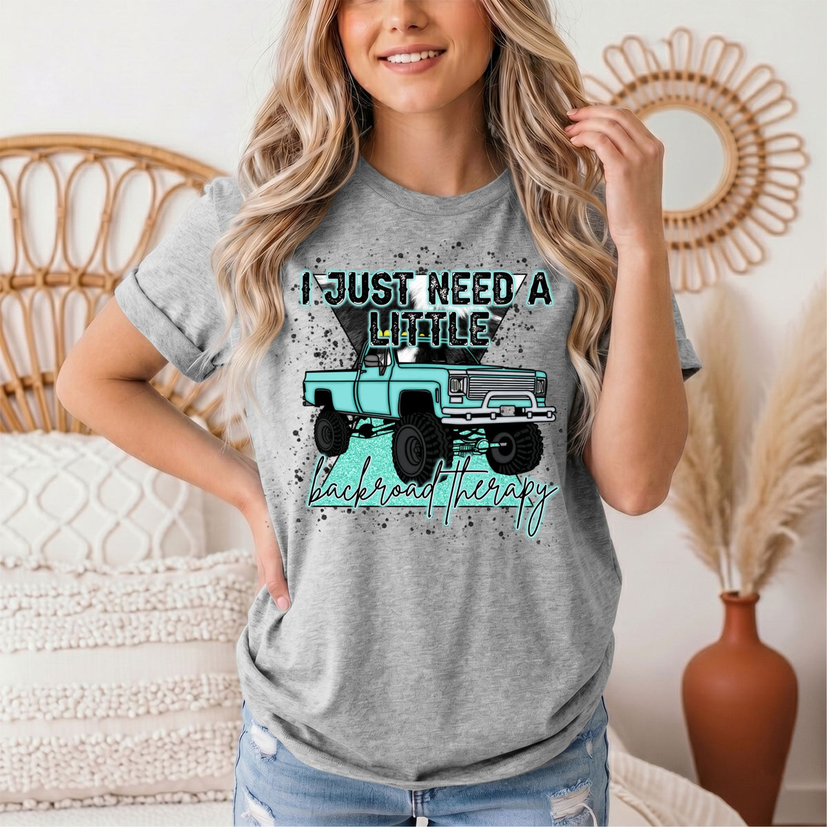 Backroad Therapy Turquoise Truck Graphic Tee