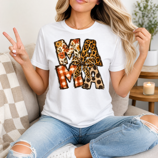 Fall Mama Floral & Leopard Bow Graphic Tee