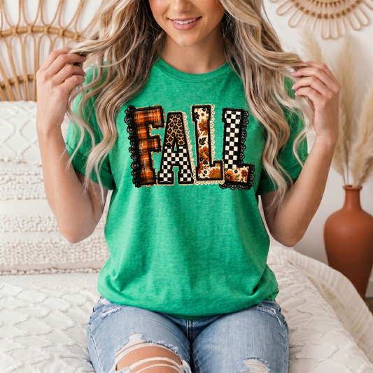 Fall Plaid Leopard & Floral Patchwork Graphic Tee