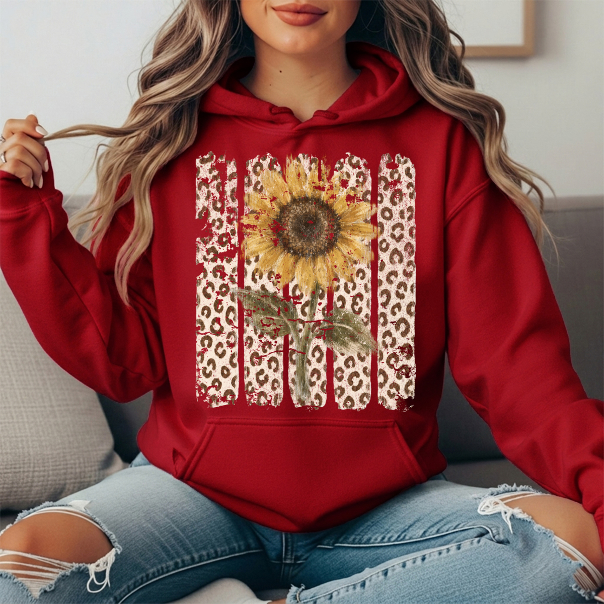 Sunflower Leopard Stripe Graphic Hoodie