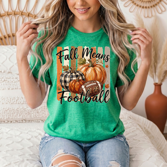 Fall Means Football Pumpkin Graphic Tee