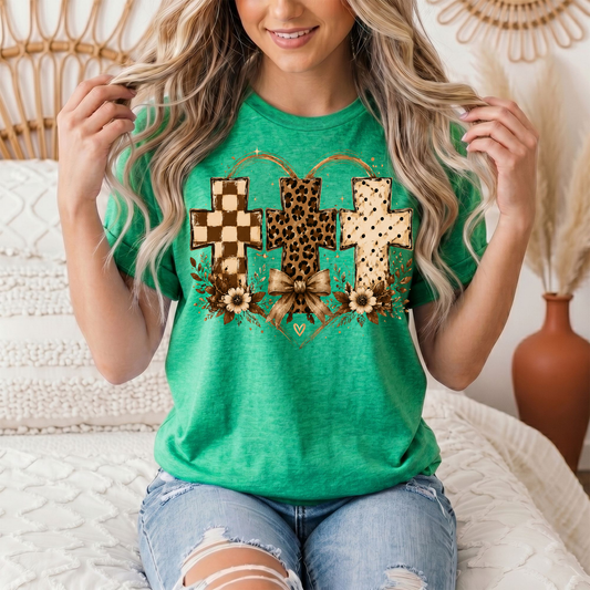 Christian Cross Trio Floral & Bow Graphic Tee