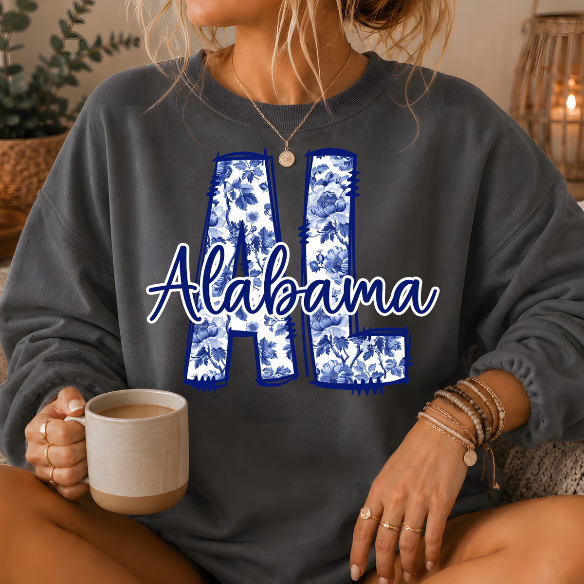 Alabama Blue Floral AL Crewneck Sweatshirt