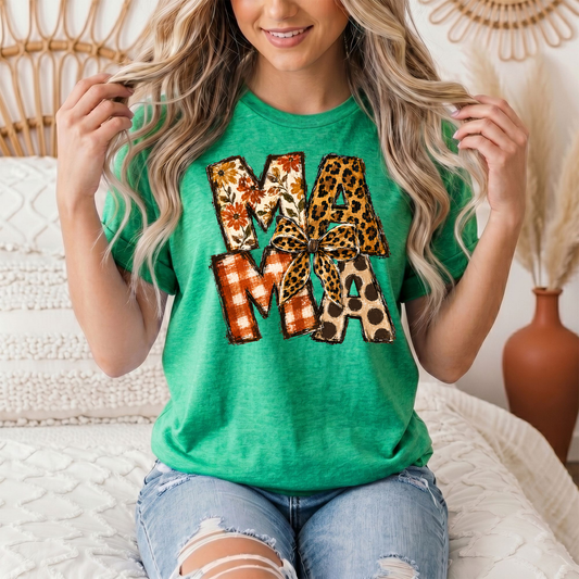 Fall Mama Floral & Leopard Bow Graphic Tee