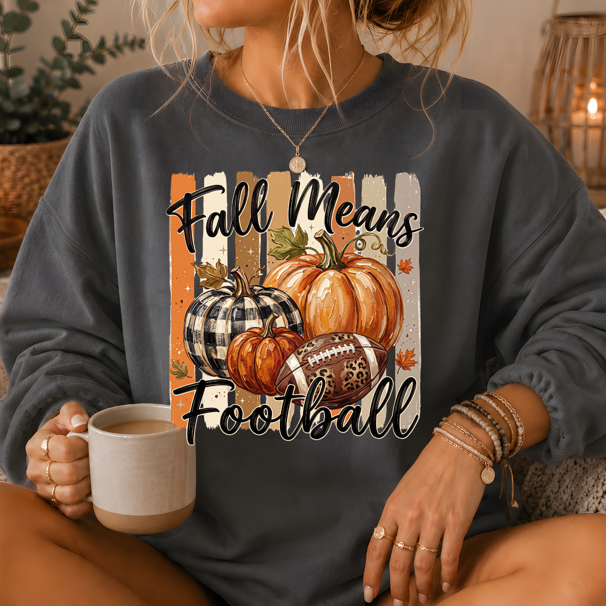 Fall Means Football Pumpkin Crewneck Sweatshirt