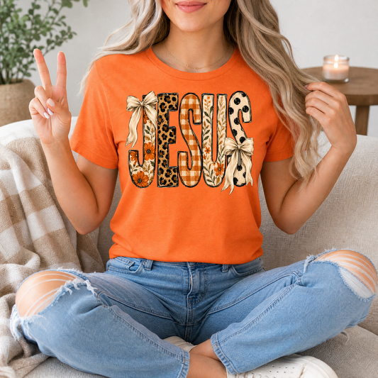 Jesus Floral, Leopard & Gingham Bow Graphic Tee