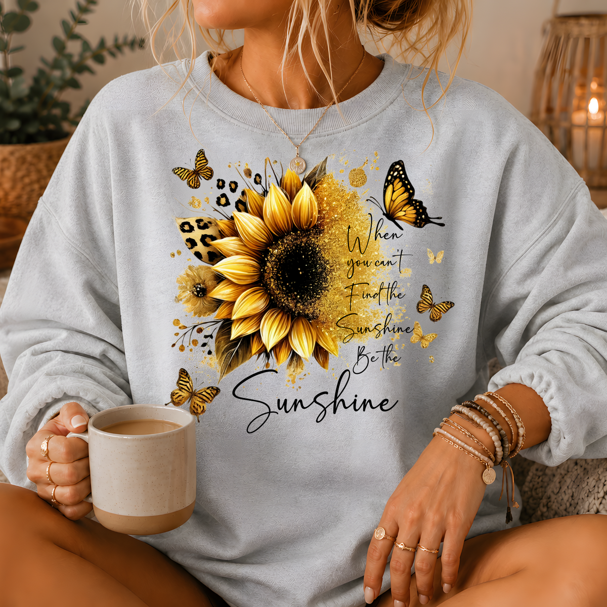 Be the Sunshine Sunflower Butterfly Crewneck Sweatshirt