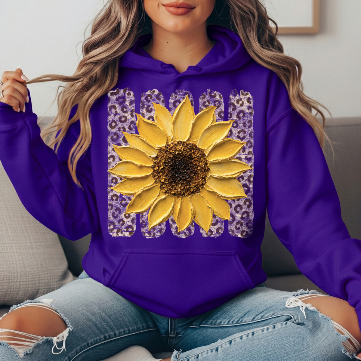 Sunflower Leopard Stripe Graphic Hoodie