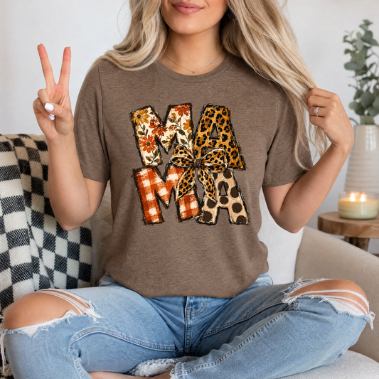Fall Mama Floral & Leopard Bow Graphic Tee