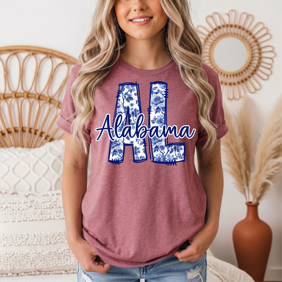 Alabama Blue Floral AL Graphic Tee