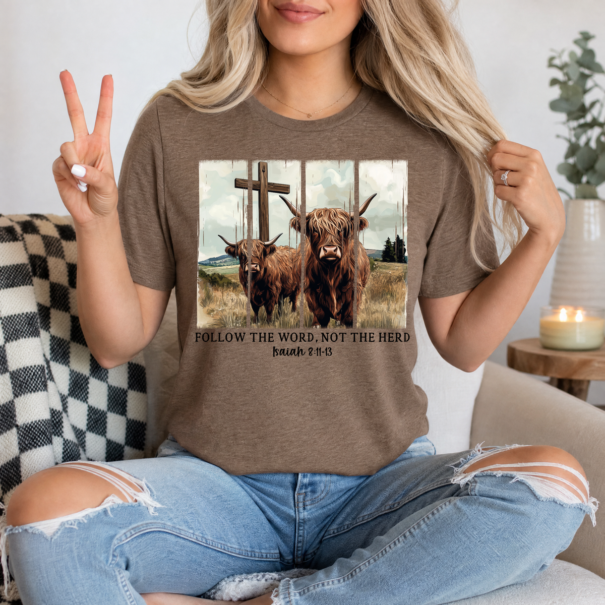 Follow the Word, Not the Herd Highland Cow Graphic Tee