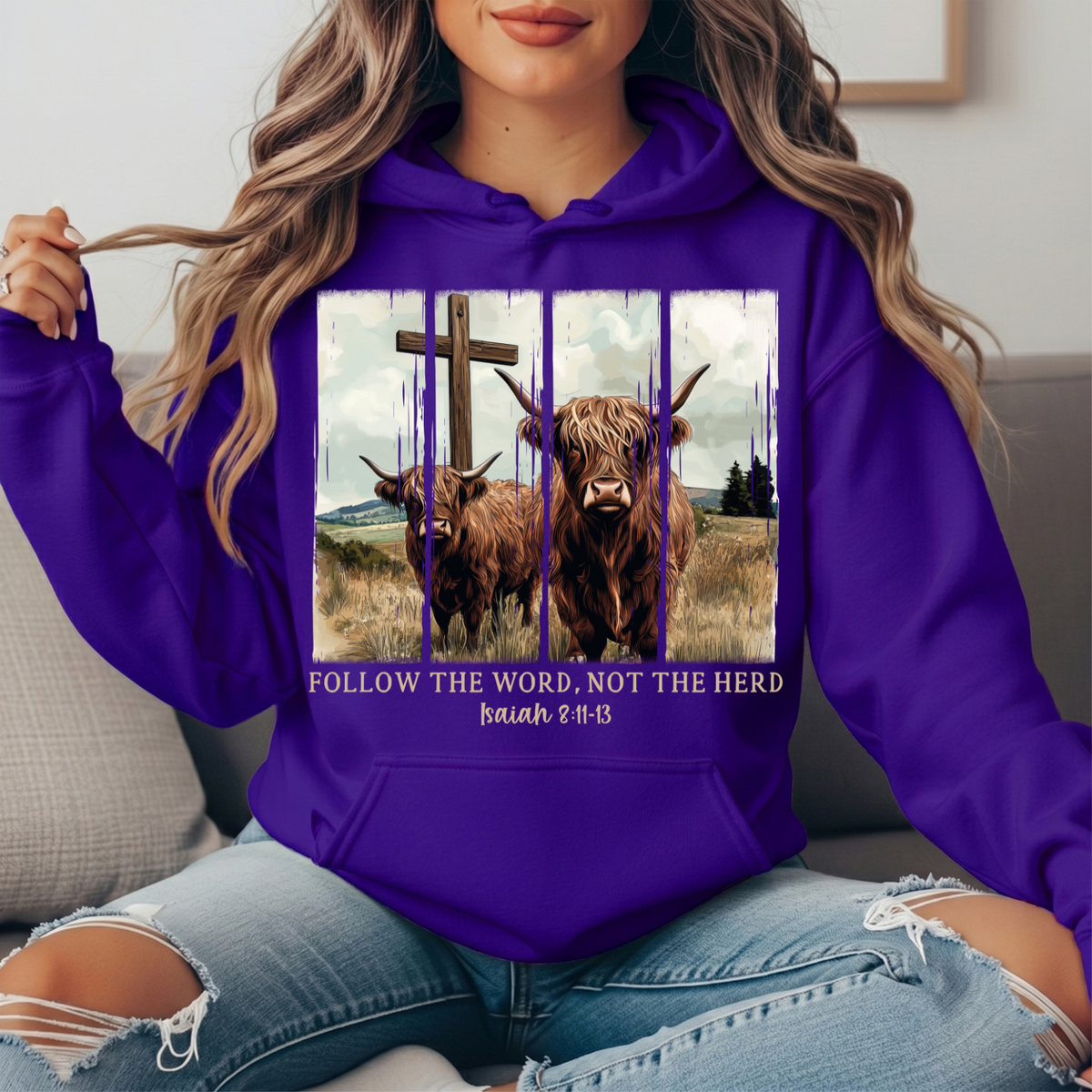 Follow the Word Not the Herd Highland Cow Graphic Hoodie