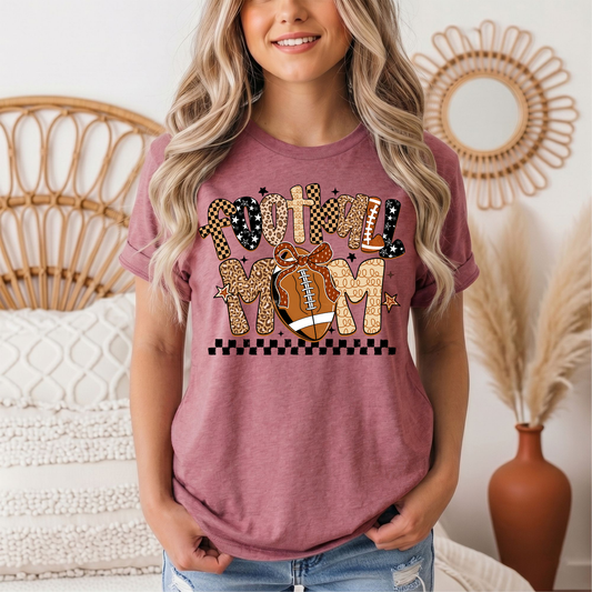 Football Mom Mixed Print Bow & Checkerboard Graphic Tee
