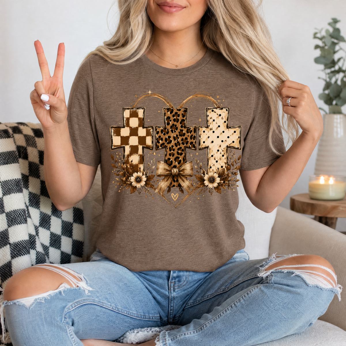 Christian Cross Trio Floral & Bow Graphic Tee