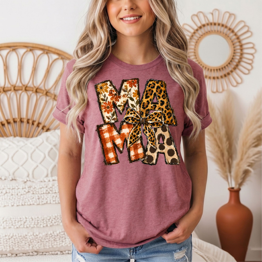 Fall Mama Floral & Leopard Bow Graphic Tee