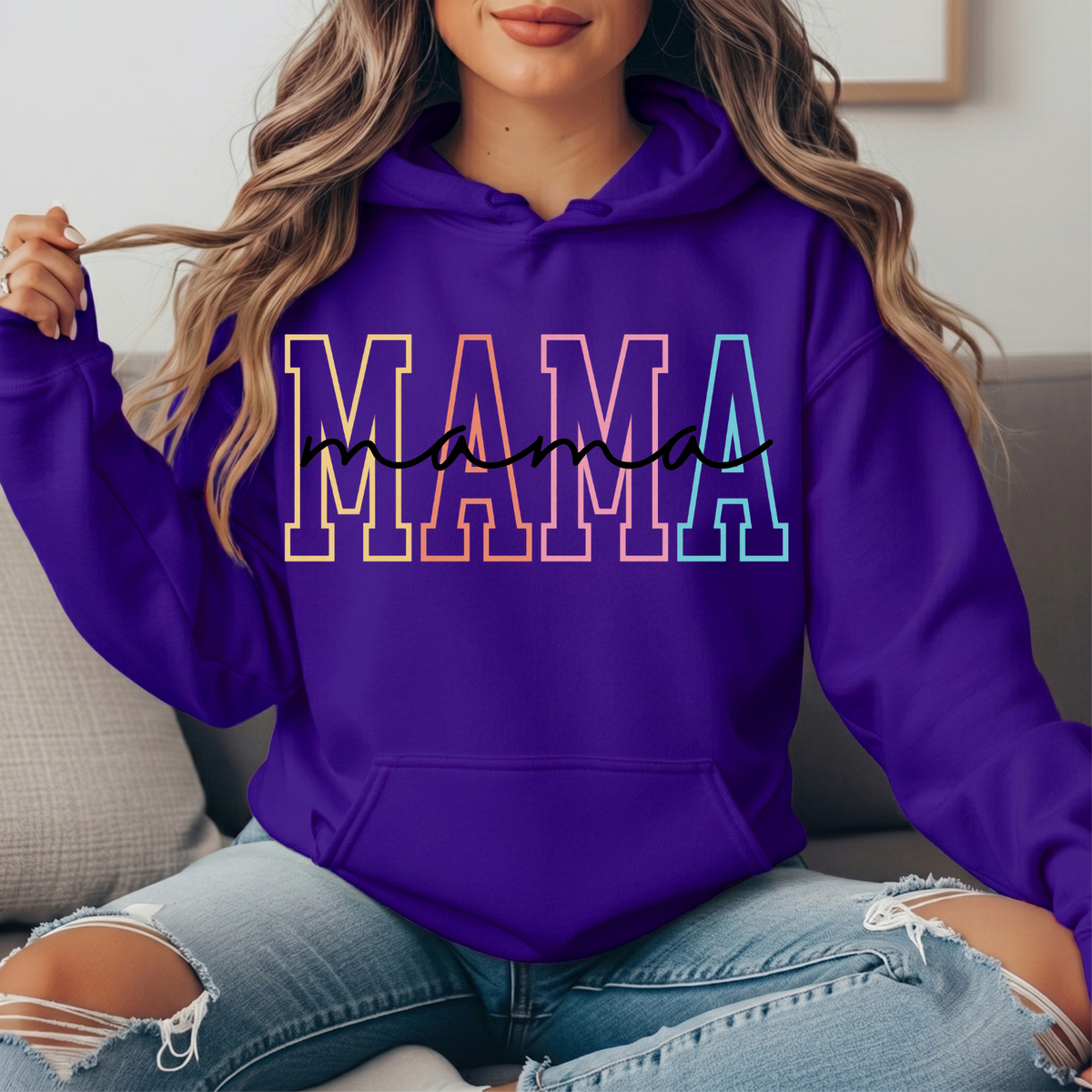 Pastel Mama Outline Graphic Hoodie