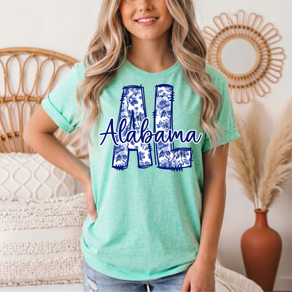 Alabama Blue Floral AL Graphic Tee