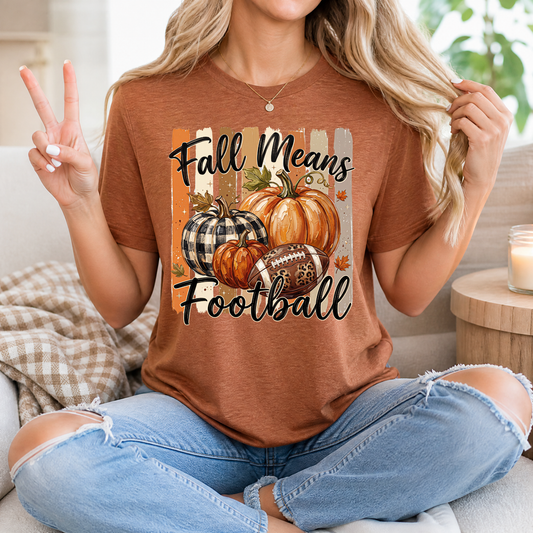 Fall Means Football Pumpkin Graphic Tee