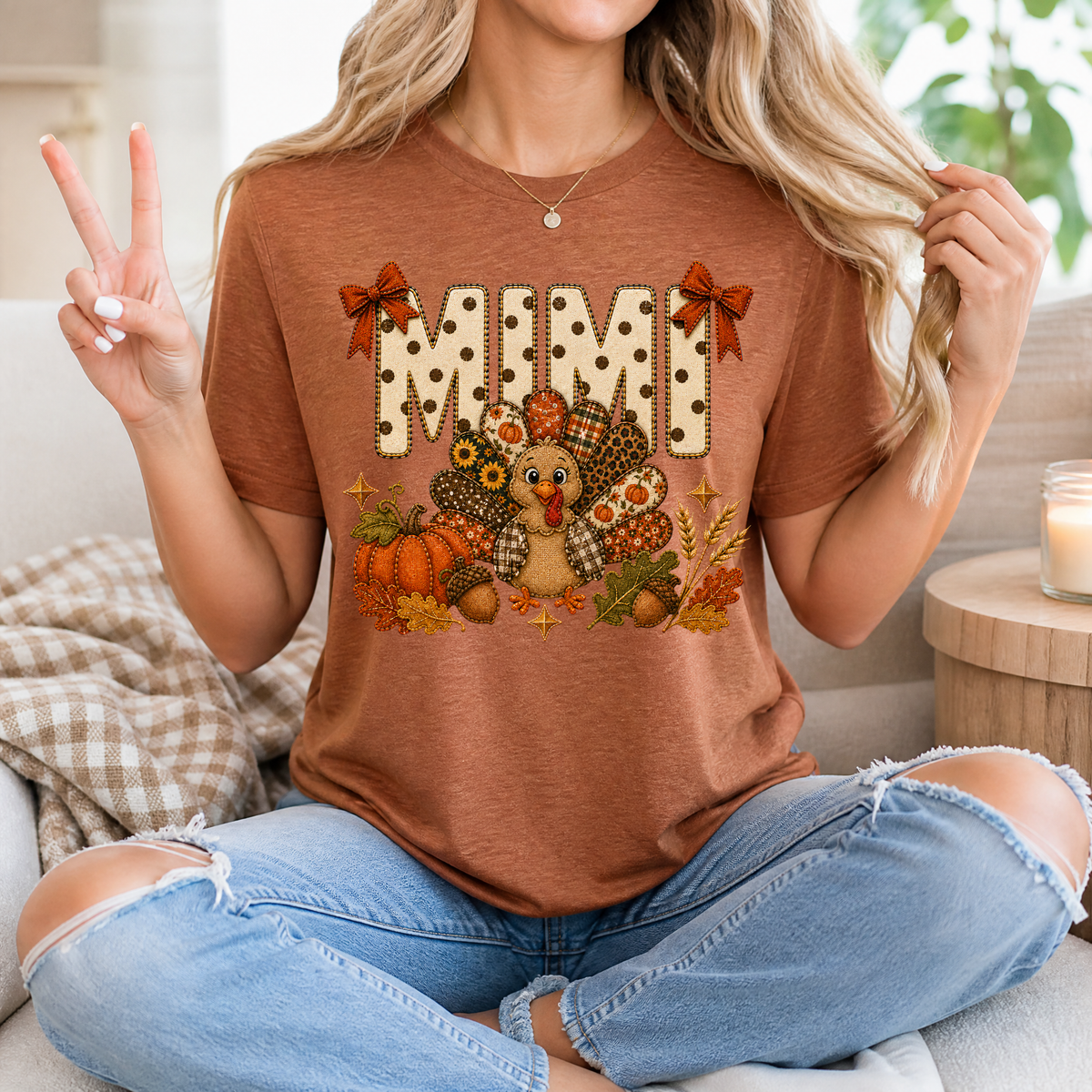 Mimi Thanksgiving Turkey & Bow Graphic Tee