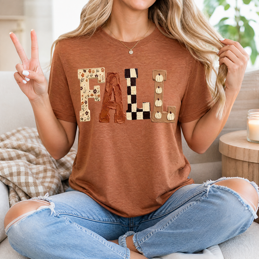 Fall Floral, Checkerboard & Pumpkin Graphic Tee