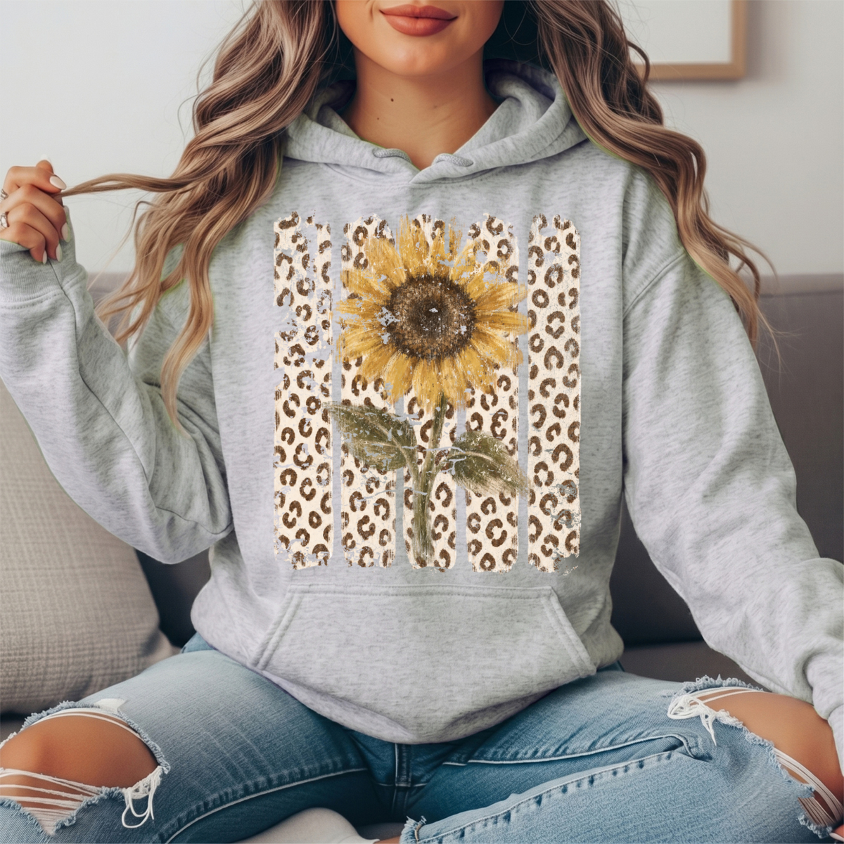 Sunflower Leopard Stripe Graphic Hoodie