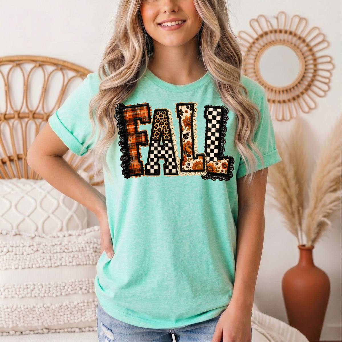 Fall Plaid Leopard & Floral Patchwork Graphic Tee