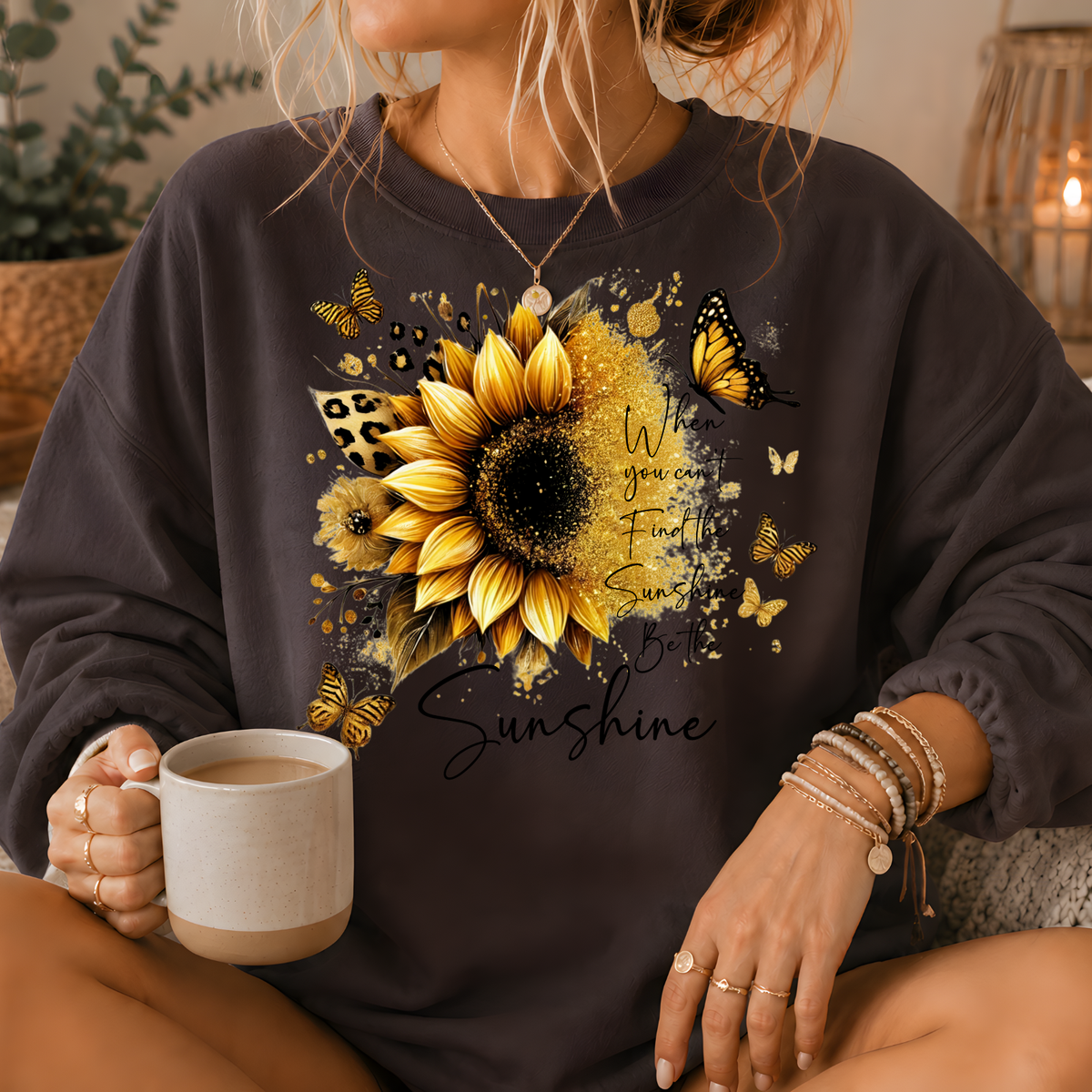 Be the Sunshine Sunflower Butterfly Crewneck Sweatshirt