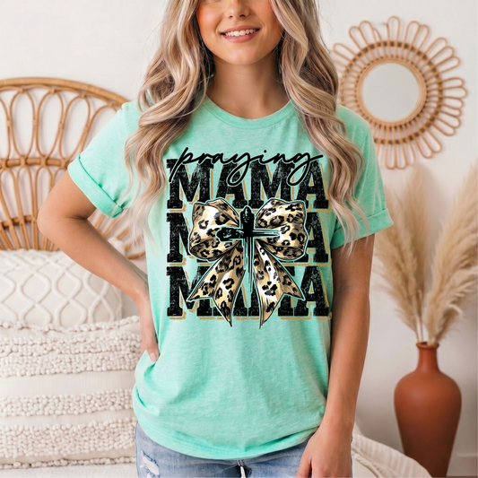 Praying Mama Leopard Bow & Cross Graphic Tee
